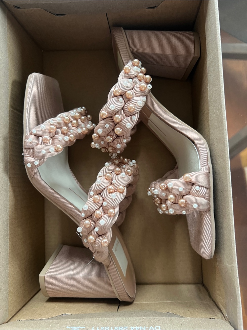 Dolce Vita Blush Pink Braided Pearl Block Heel Sandals